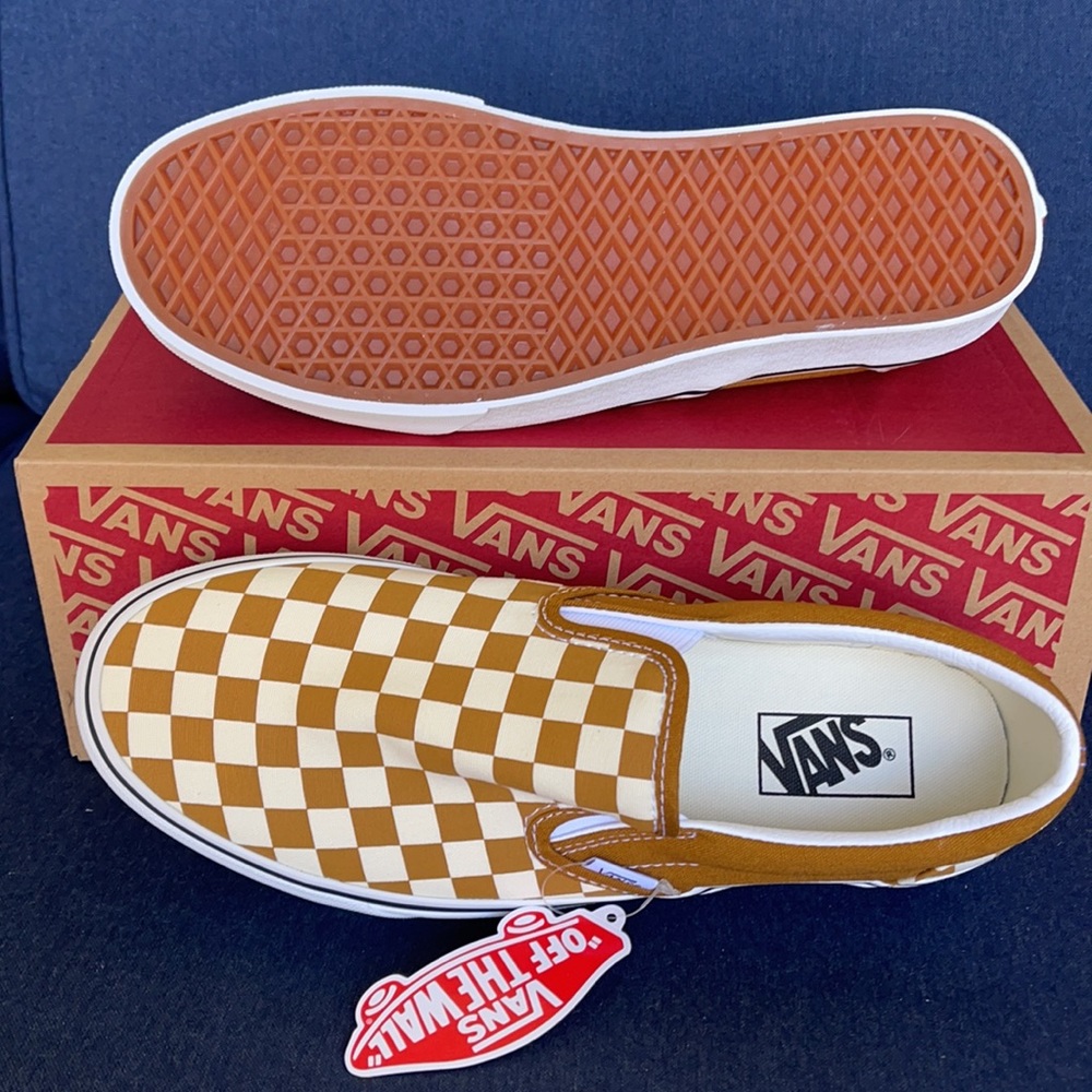 Vans Classic Slip-On Checkerboard Goldenbrown/True White MENS - Picture 5 of 16